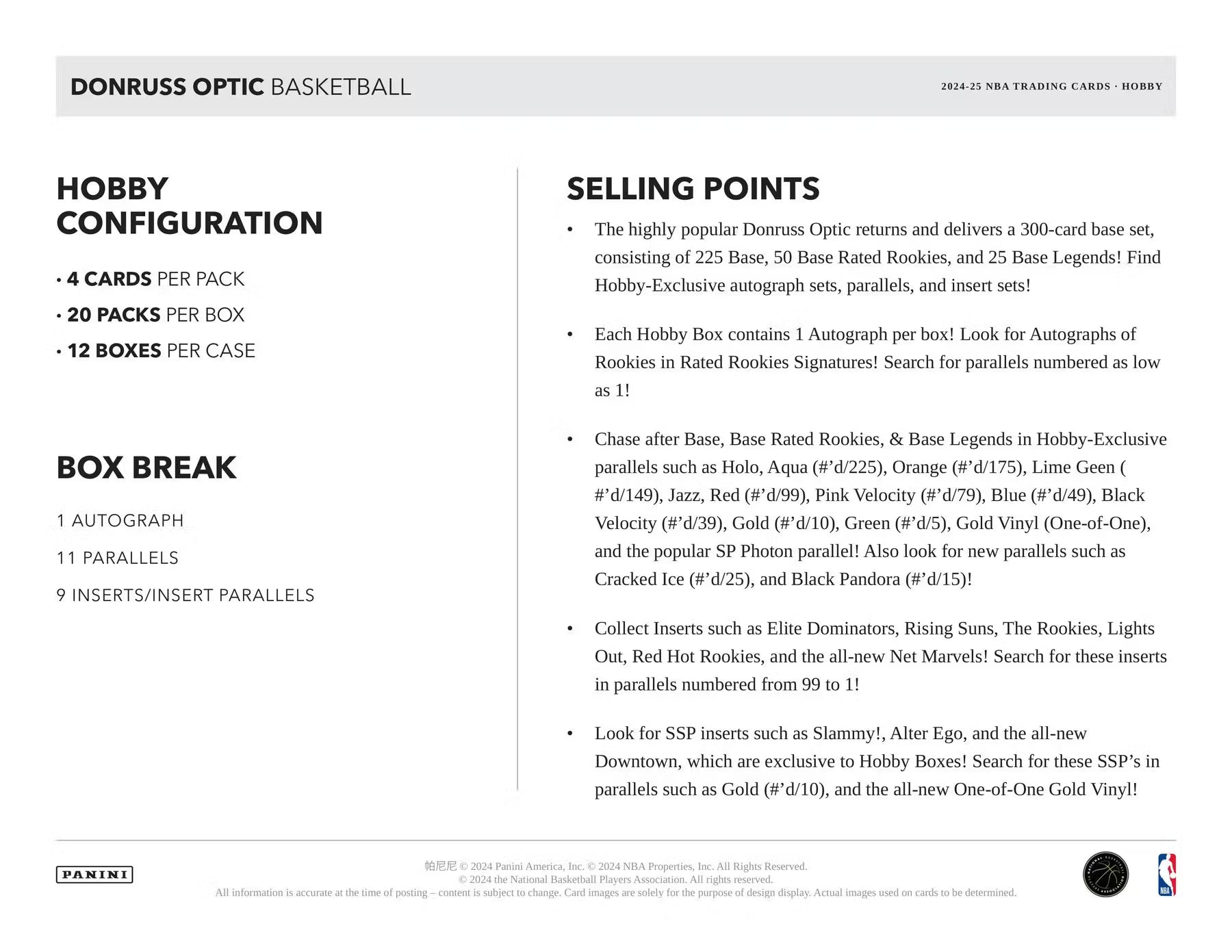 2024/25 Panini Donruss Optic Basketball Fast Break Box