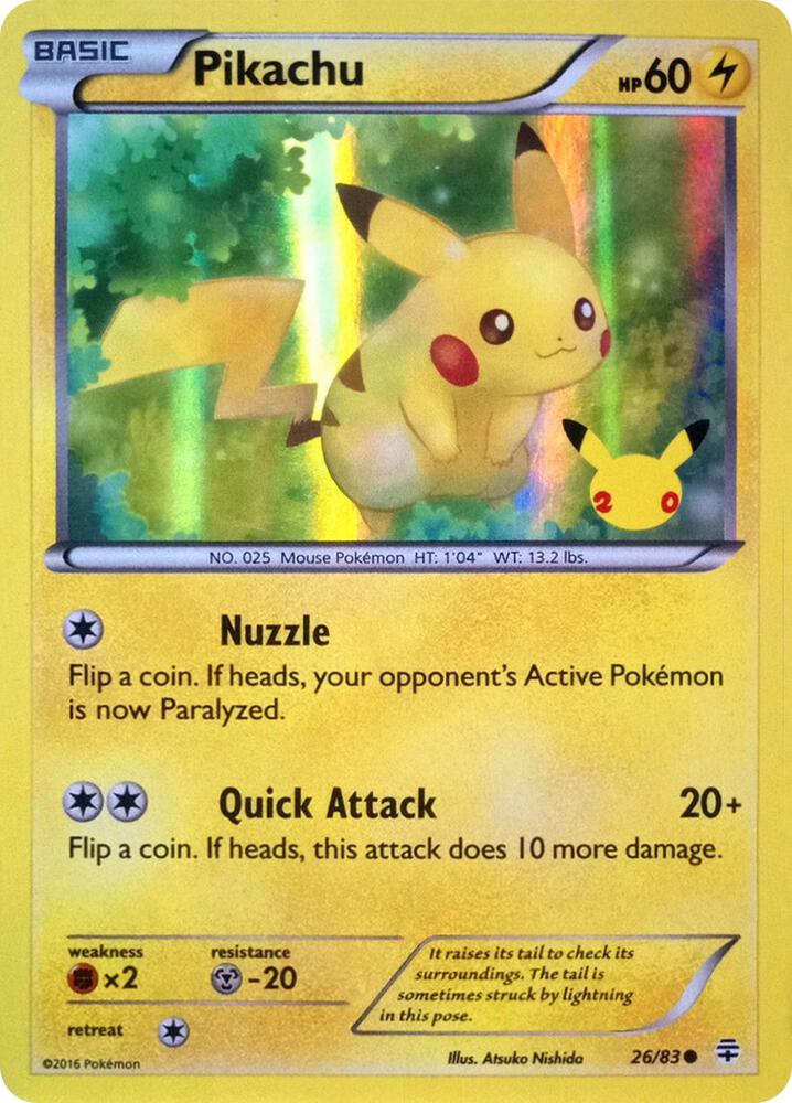 Pikachu - 26/83 (20th Anniversary) Stamped 026/083 NM