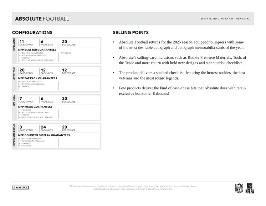 2025 Panini Absolute Football 6-Pack Blaster Box
