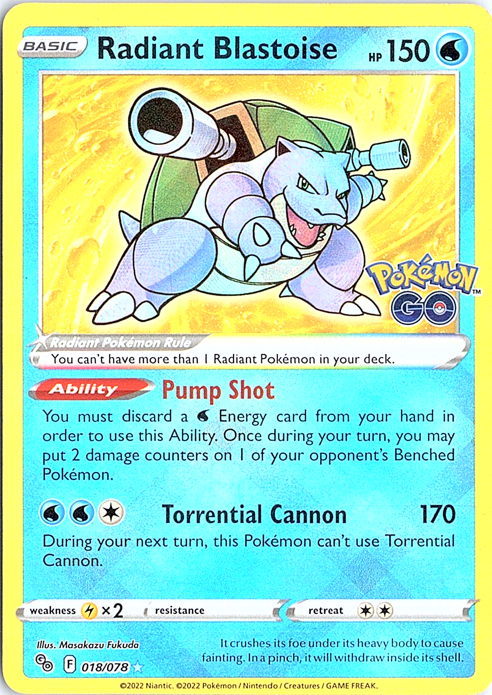 Radiant Blastoise Radiant Rare Pokemon GO 018/078 NM