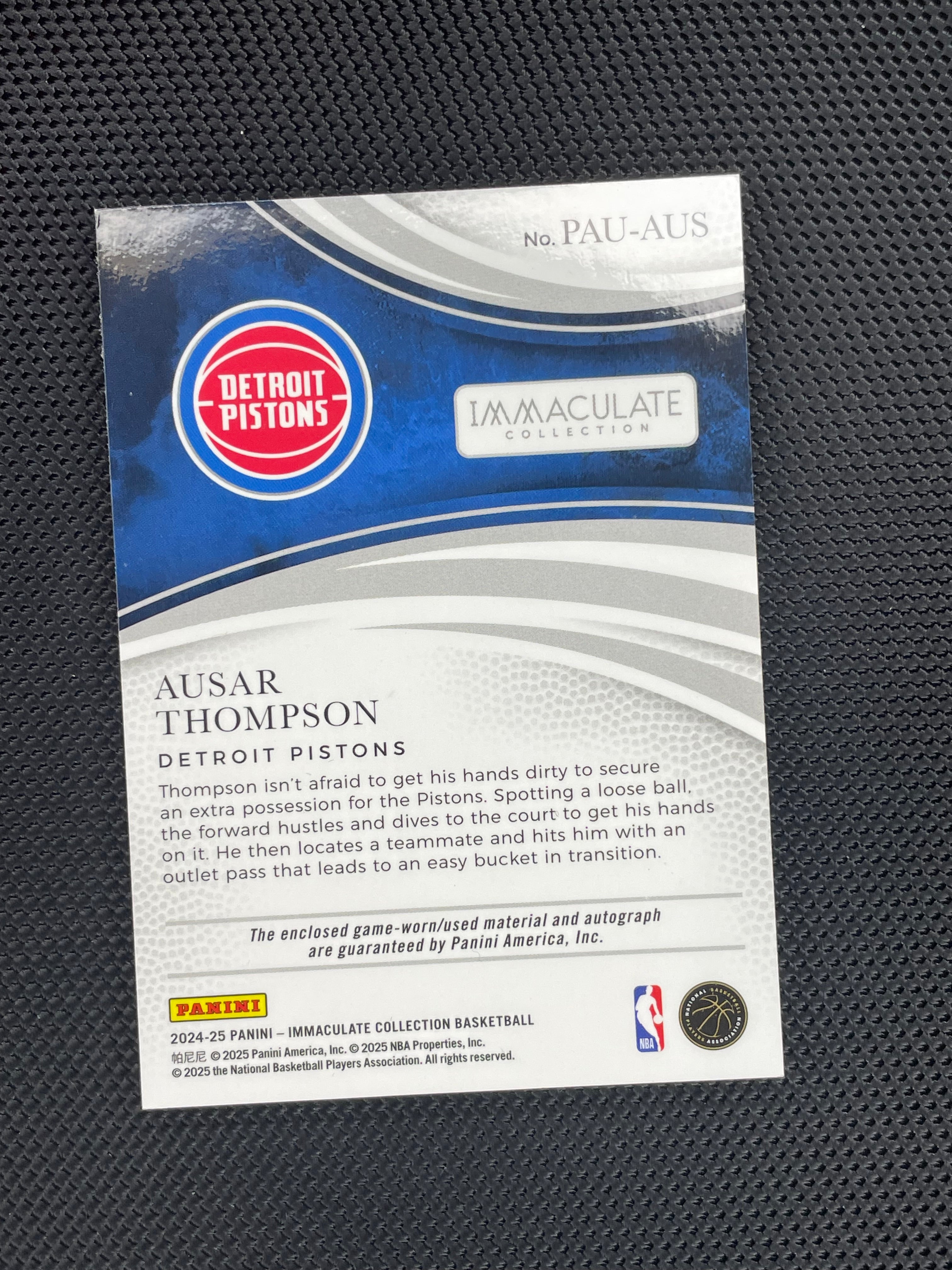 2024-25 Immaculate Ausar Thompson Patch Auto /49 PAUAUS (Back)