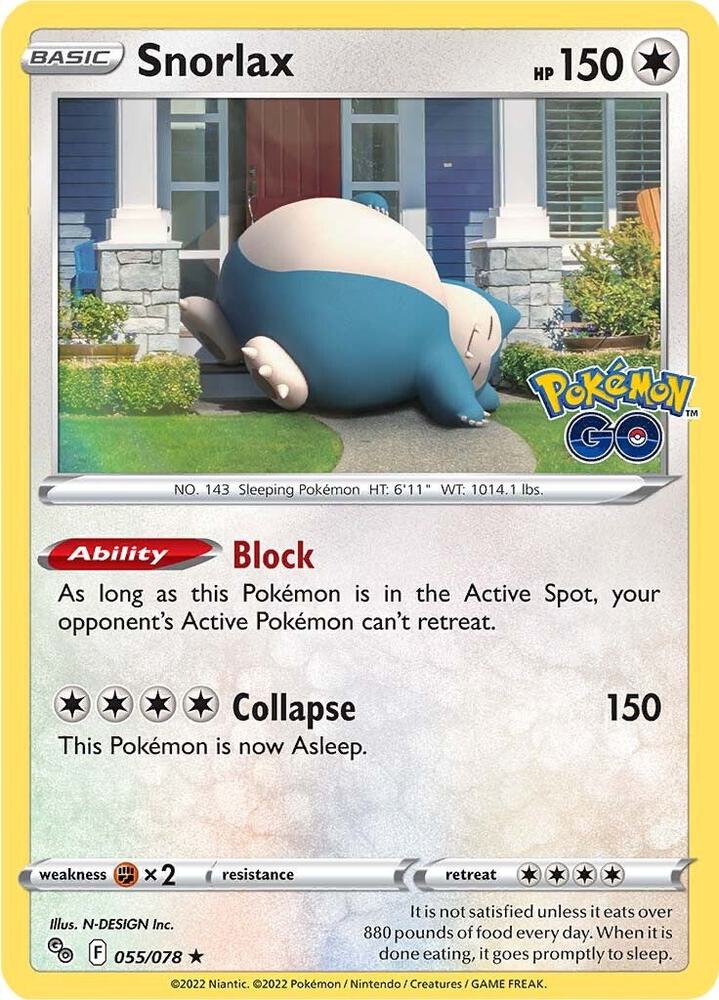 Snorlax Holo Rare Pokemon GO 055/078 NM