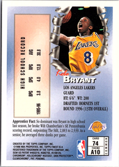 1996-97 Finest Kobe Bryant Gold Border Variant 74 Basketball Los Angeles Lakers (Back)