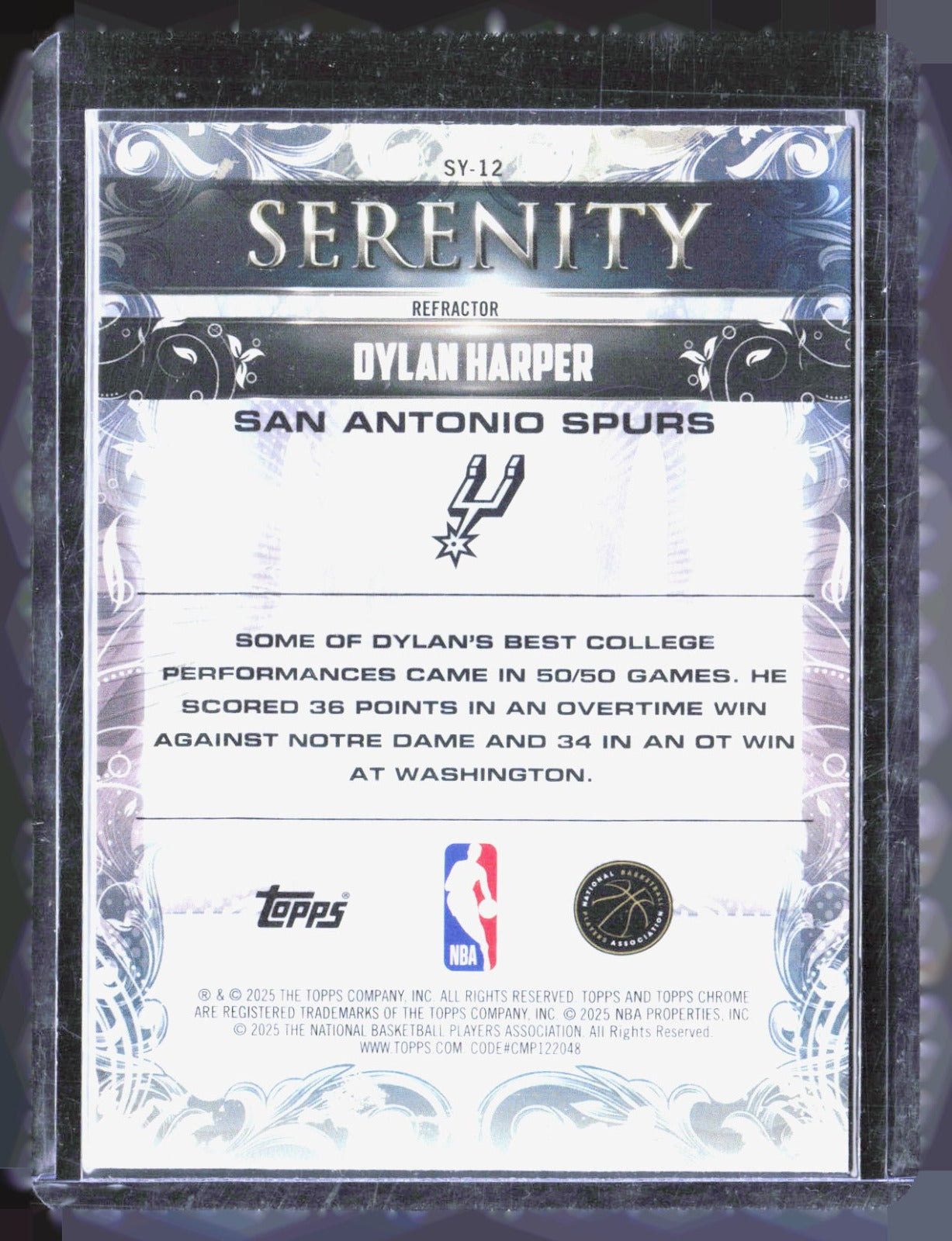 2025-26 Topps Chrome - Serenity Refractor Dylan Harper SY-12 San Antonio Spurs