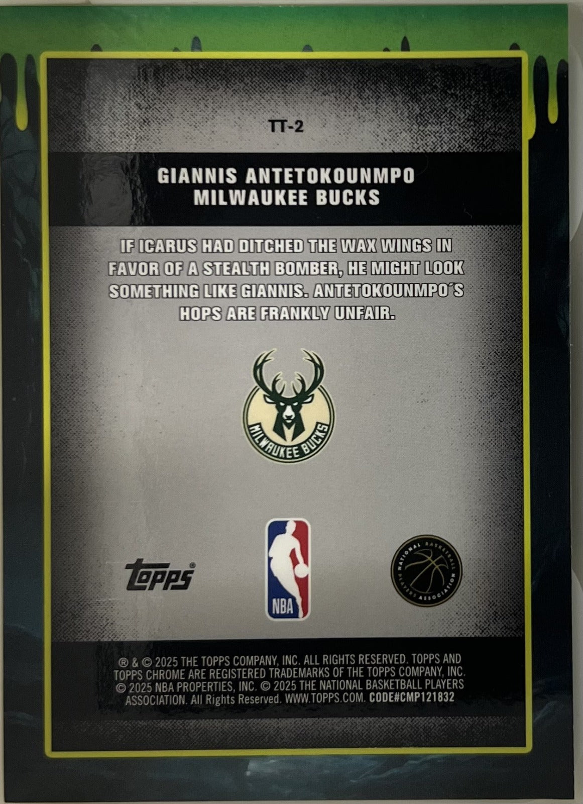 Giannis Antetokounmpo Topps Chrome - Tall Tales Green Geometric Refractor NM (Back)