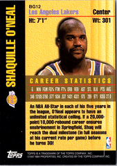 1997-98 Topps - Bound for Glory Shaquille O'Neal BG12 Los Angeles Lakers (Back)