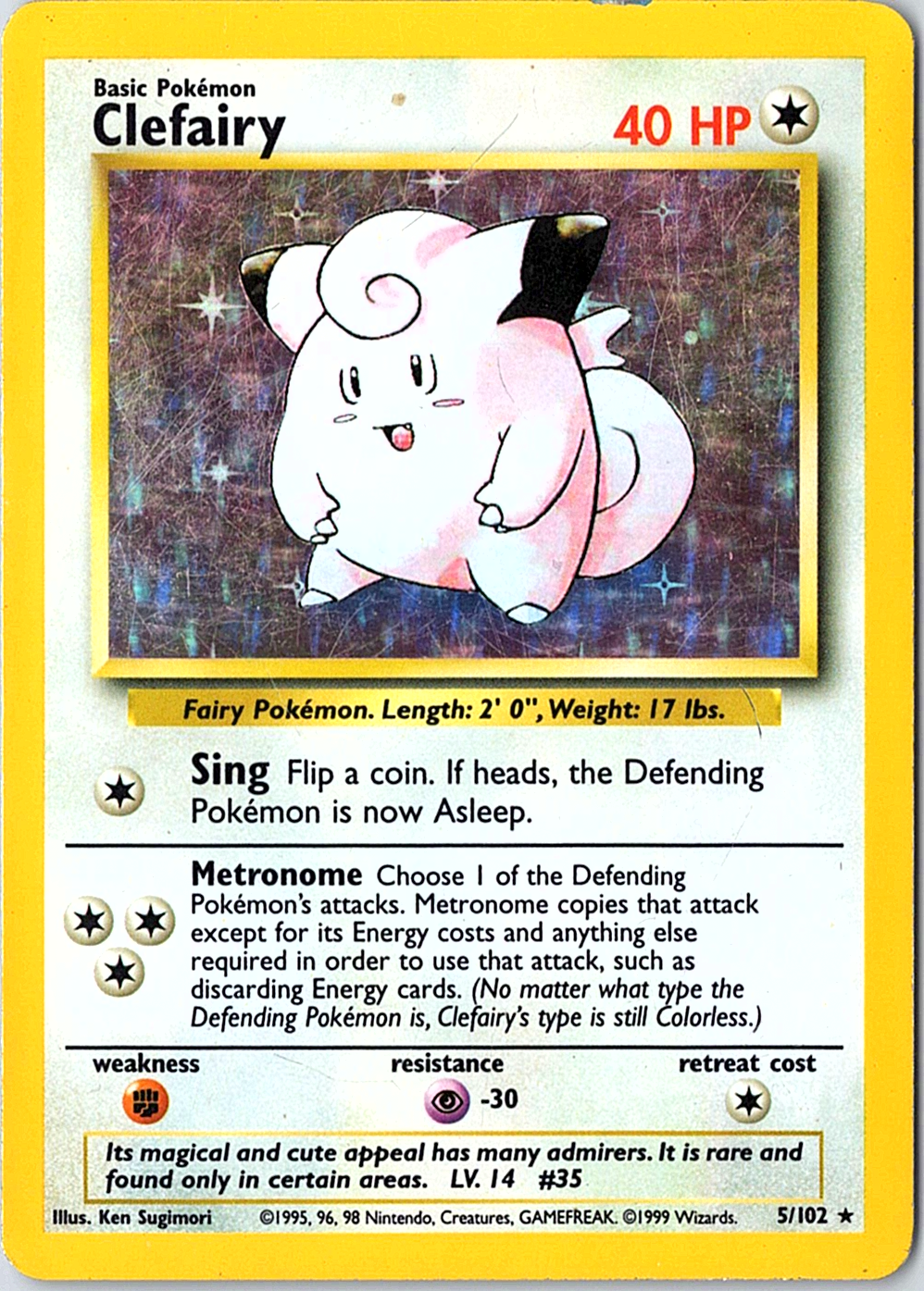 Clefairy Holo Rare Base Set 005/102 MP