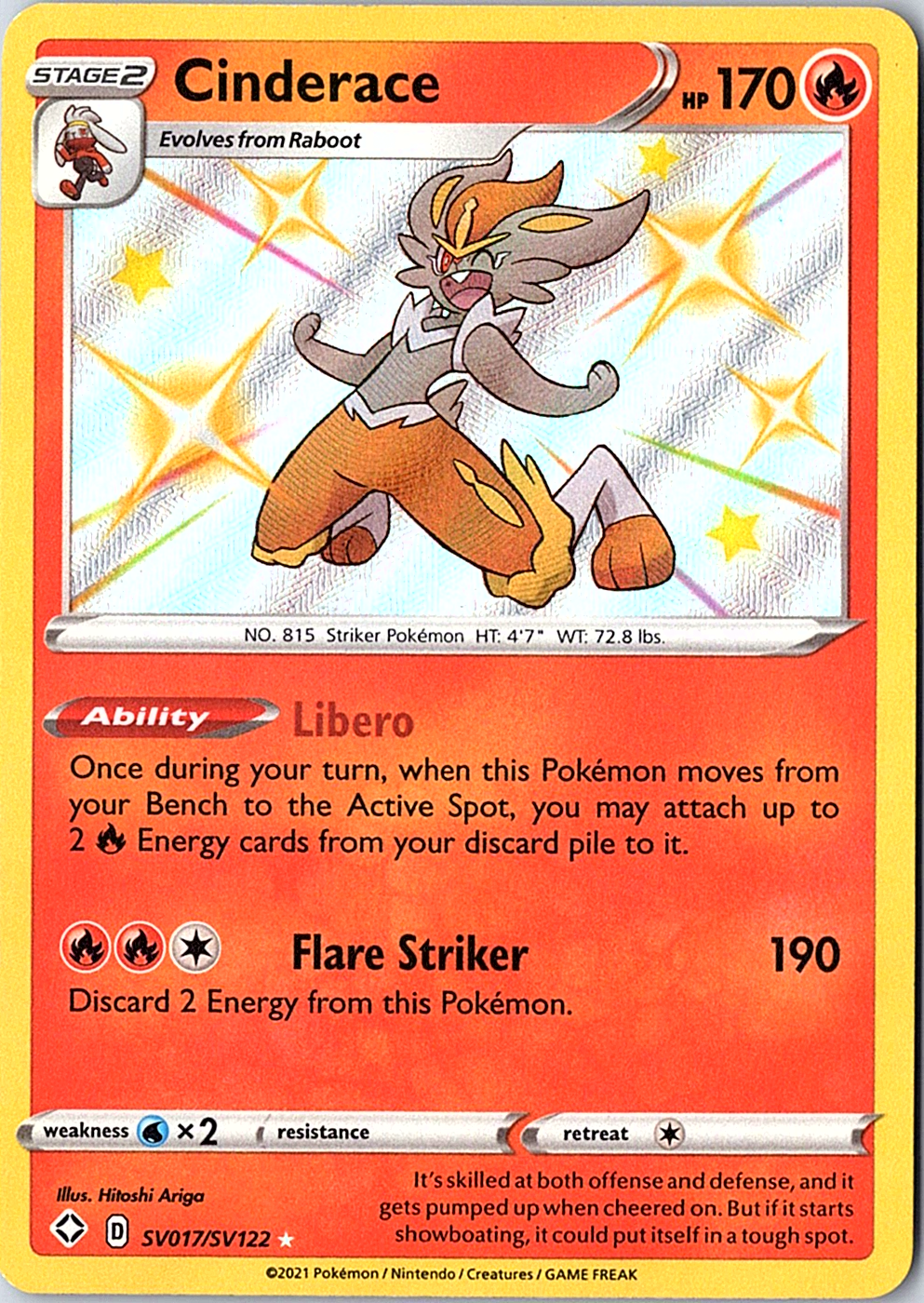 Cinderace Shiny Holo Rare Shining Fates: Shiny Vault SV017/SV122 NM