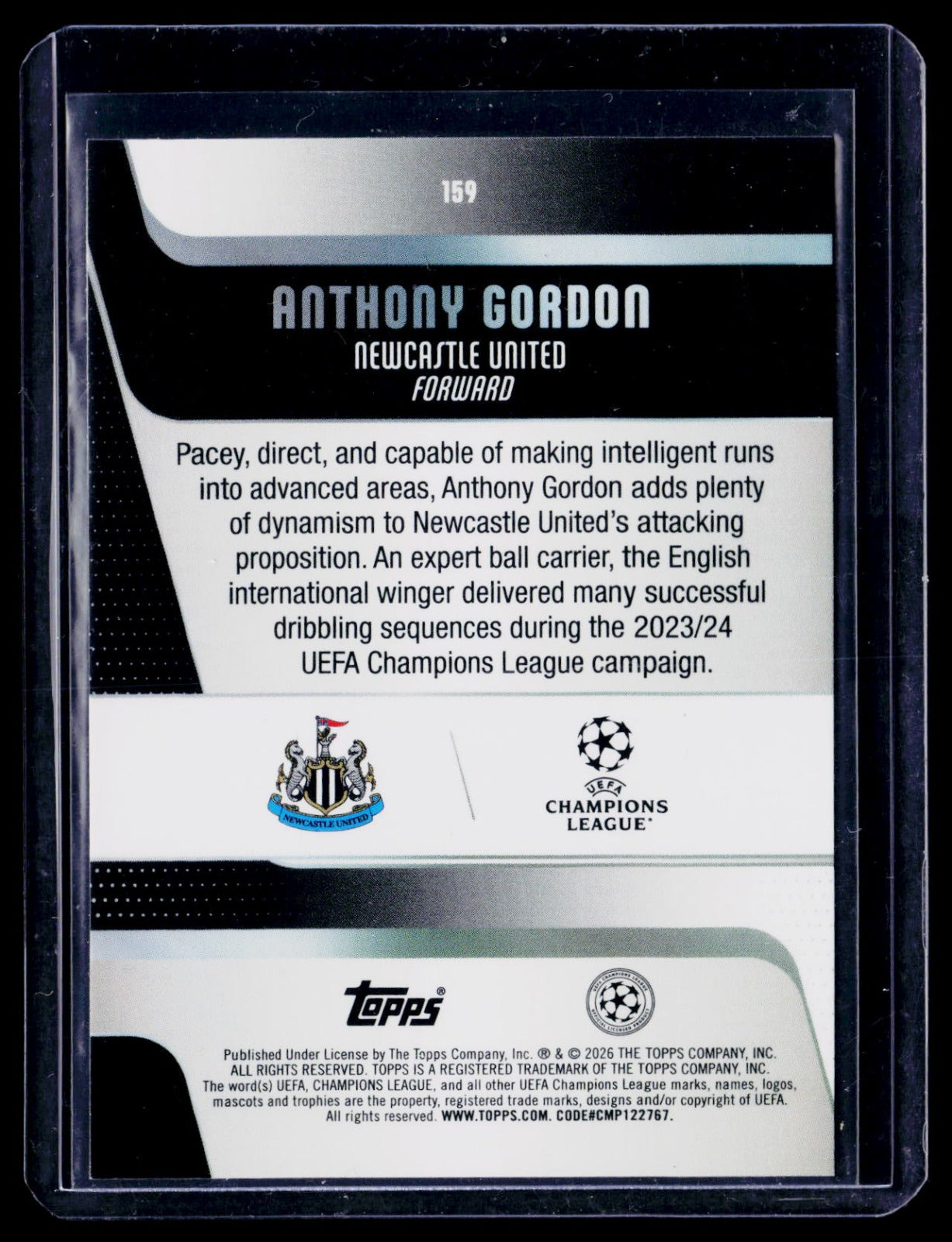 Anthony Gordon Topps Chrome UEFA Club Competitions - Gold Lava Refractor 159 NM