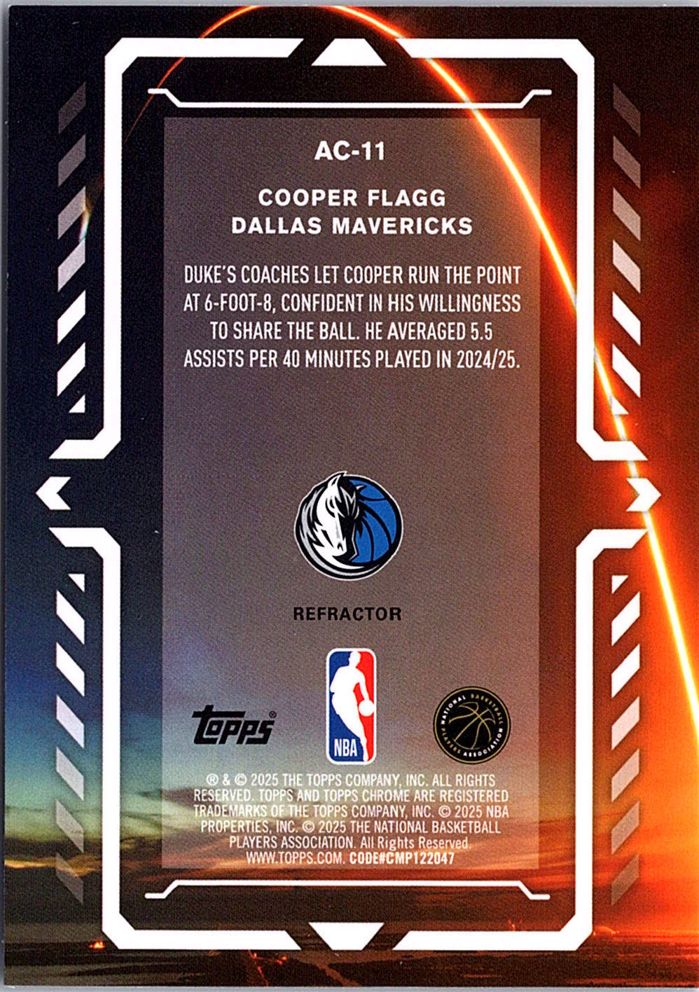 Cooper Flagg Topps Chrome - Activators Refractor AC-11 NM (Back)