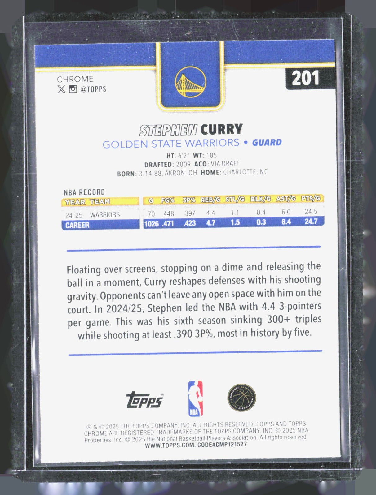 2025-26 Topps Chrome - RayWave Refractor Stephen Curry 201