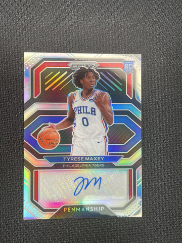 2020-21-Panini-Prizm-#RP-TMX-Tyrese-Maxey-Rookie-Penmanship-Auto-Silver