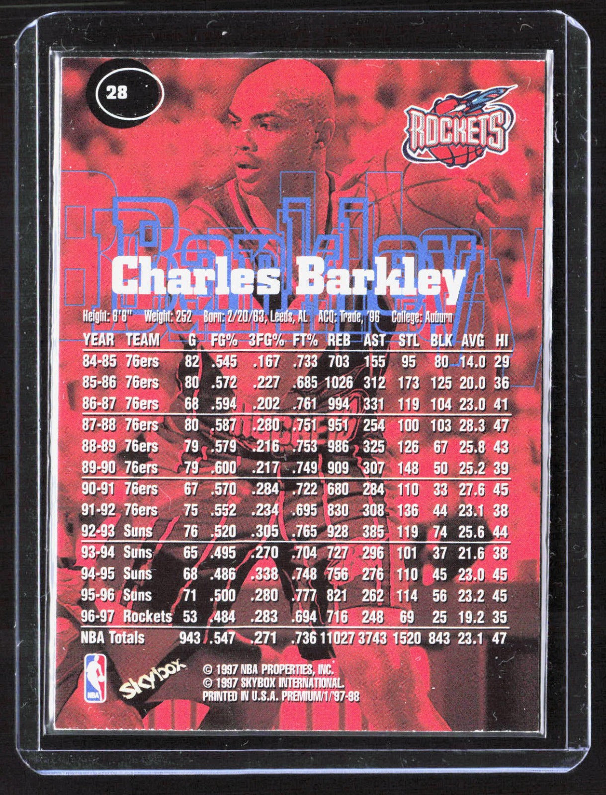 1997-98 SkyBox Premium Charles Barkley 28 Basketball Houston Rockets