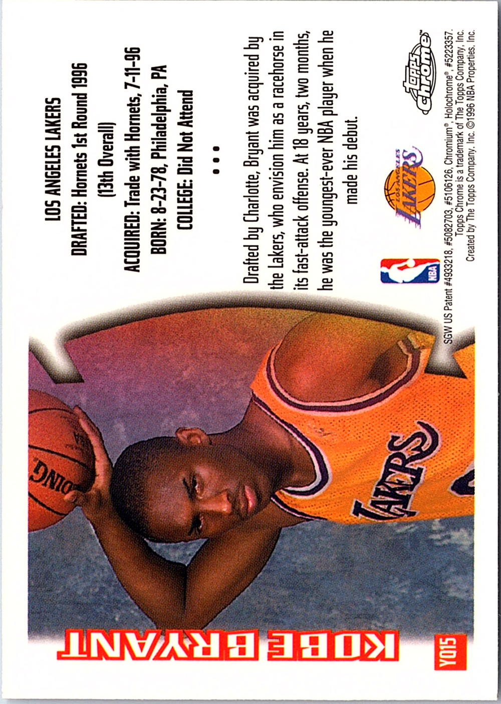Kobe Bryant Topps Chrome - Youthquake YQ15 NM (Back)