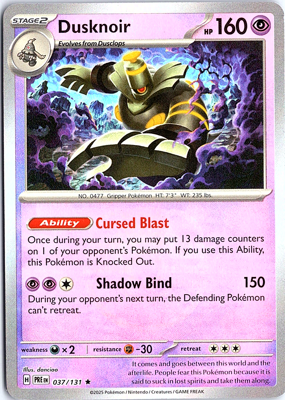 Dusknoir (Master Ball Pattern) Rare SV: Prismatic Evolutions 037/131 NM