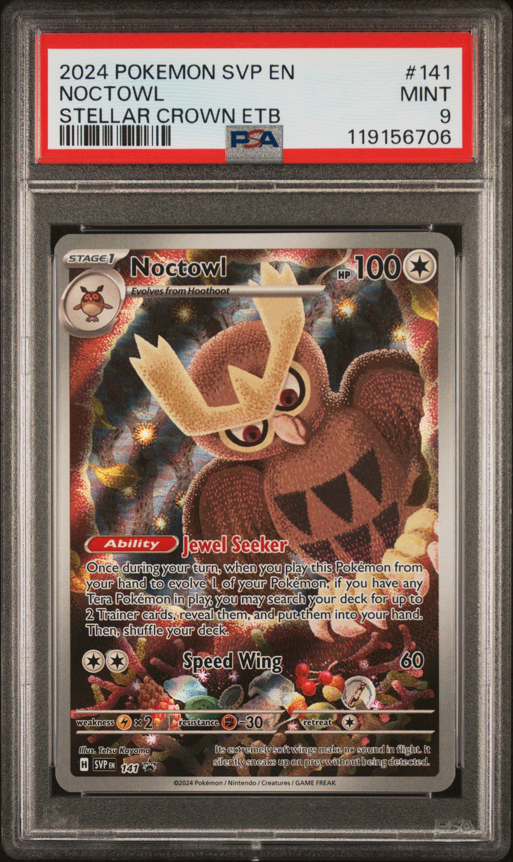 2024 Pokemon Svp En-Sv Black Star Promo #141 Noctowl Stellar Crown Etb PSA 9