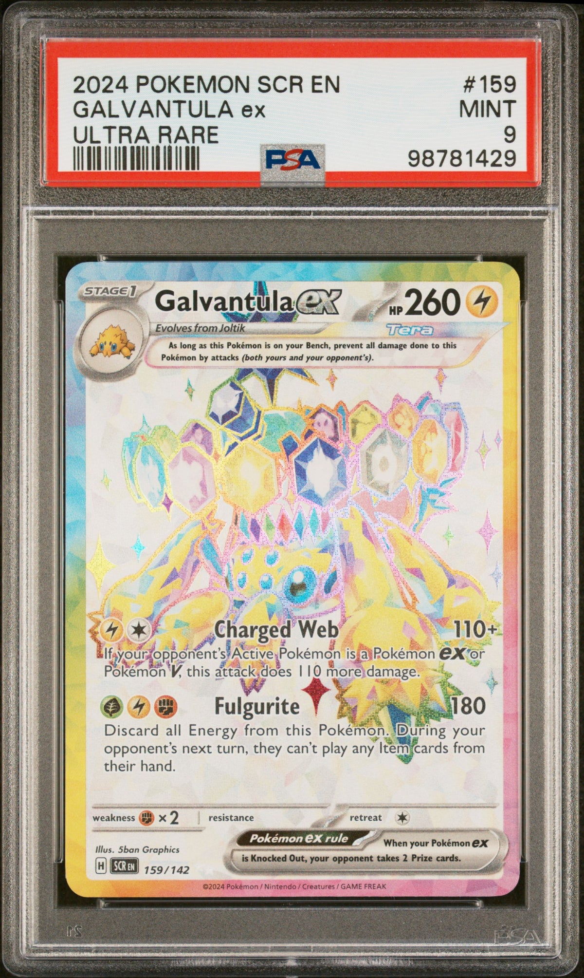 2024 Pokemon Scr En-Stellar Crown #159 Galvantula Ex Ultra Rare PSA 9