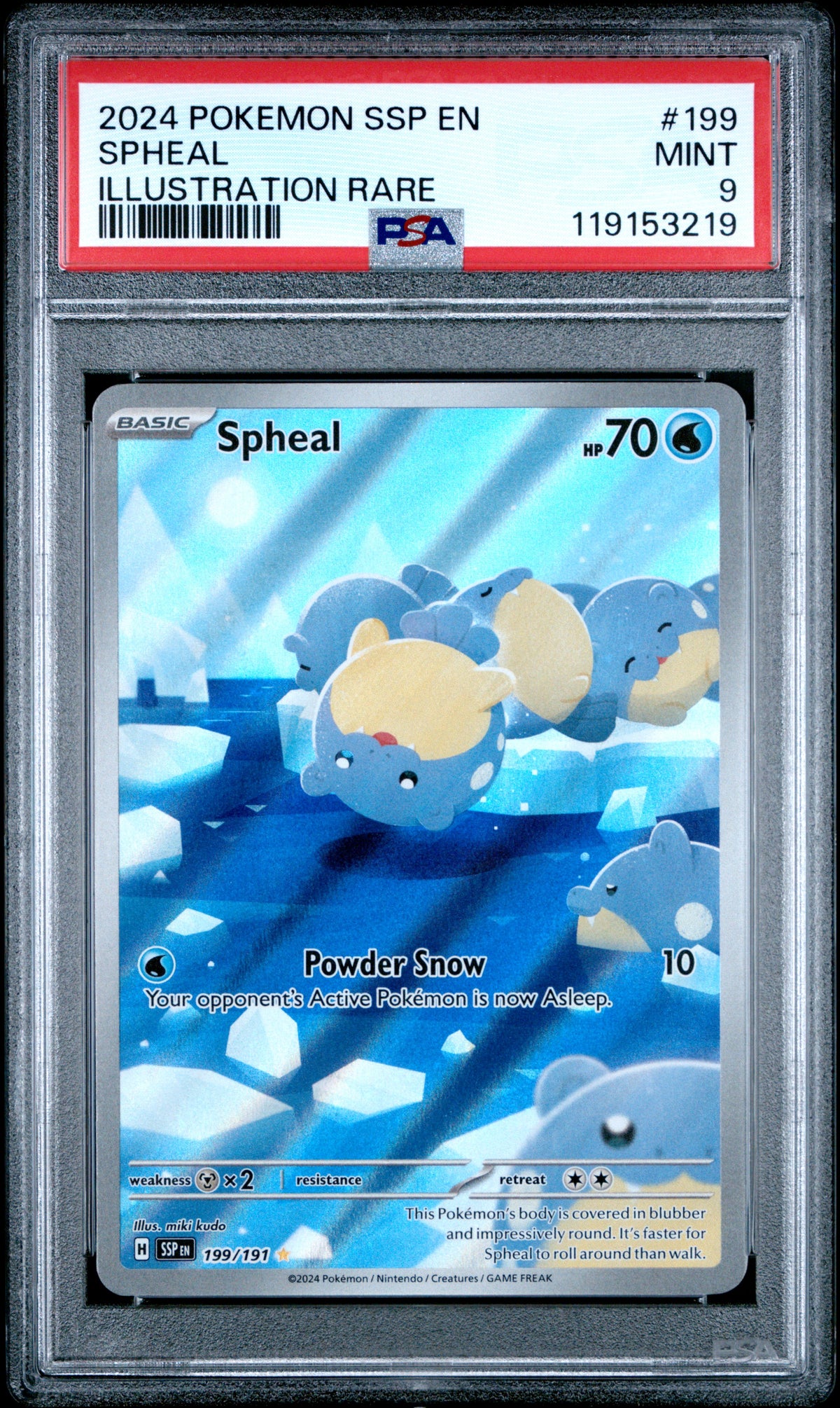 2024 Pokemon Ssp En-Surging Sparks #199 Spheal Illustration Rare PSA 9
