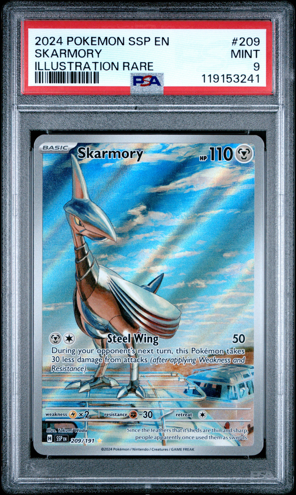 2024 Pokemon Ssp En-Surging Sparks #209 Skarmory Illustration Rare PSA 9