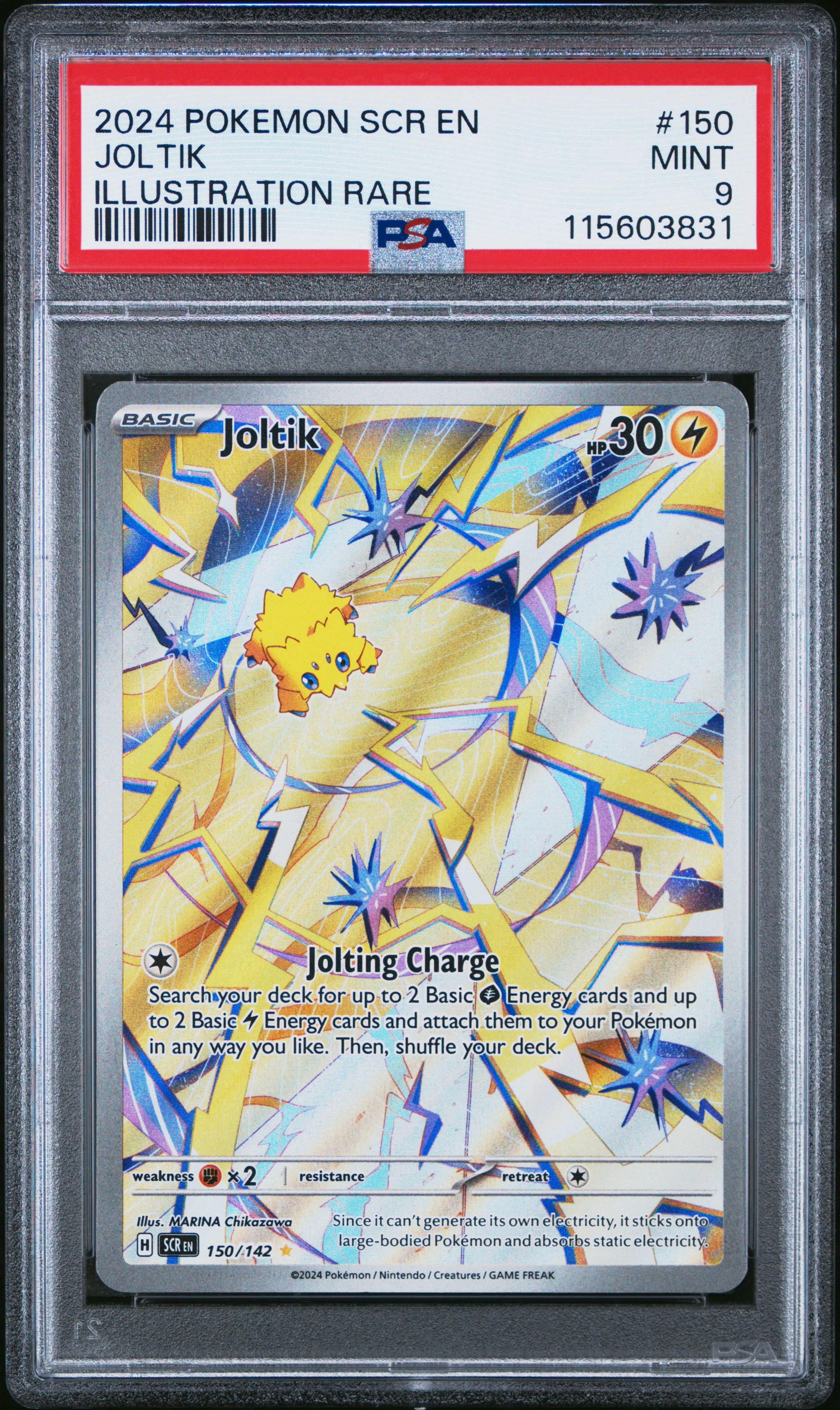 2024 Pokemon Scr En-Stellar Crown #150 Joltik Illustration Rare PSA 9