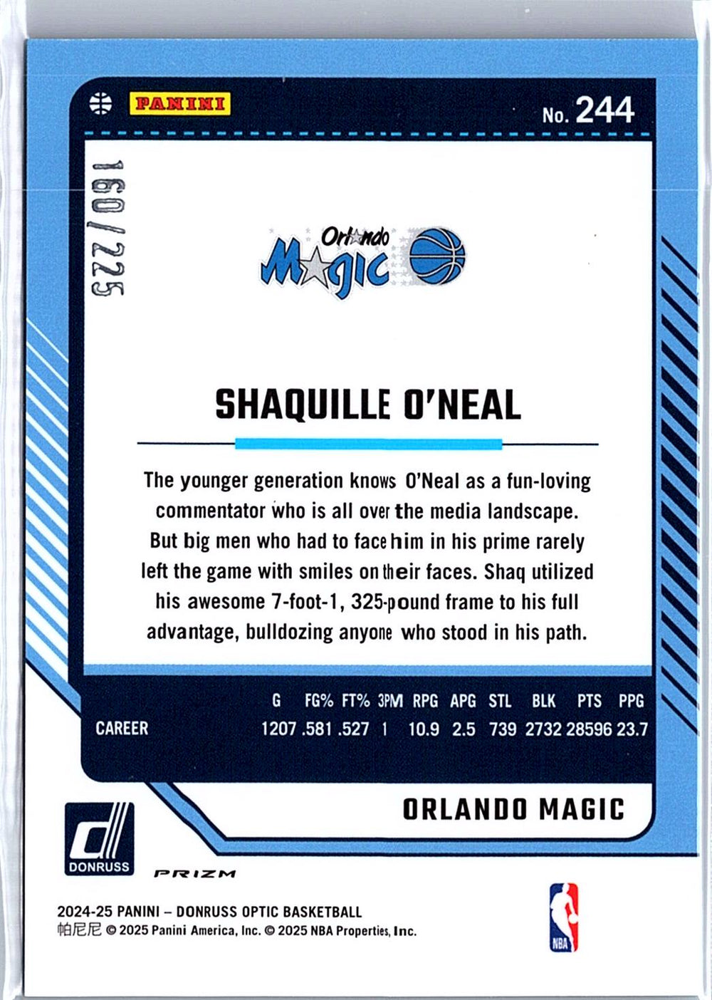 2024-25 Donruss Optic #244 Shaquille O'Neal Aqua #/225