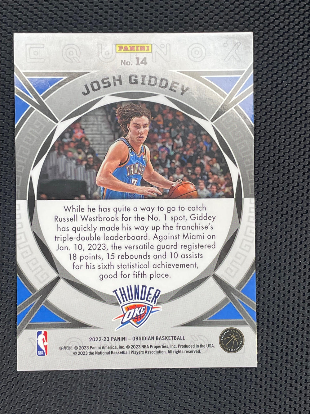 2022-23 Panini Obsidian #14 Josh Giddey Equinox Electric Etch Red Flood