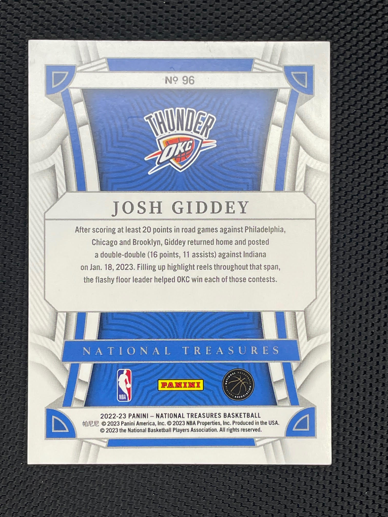 2022-23 Panini National Treasures #96 Josh Giddey #/99