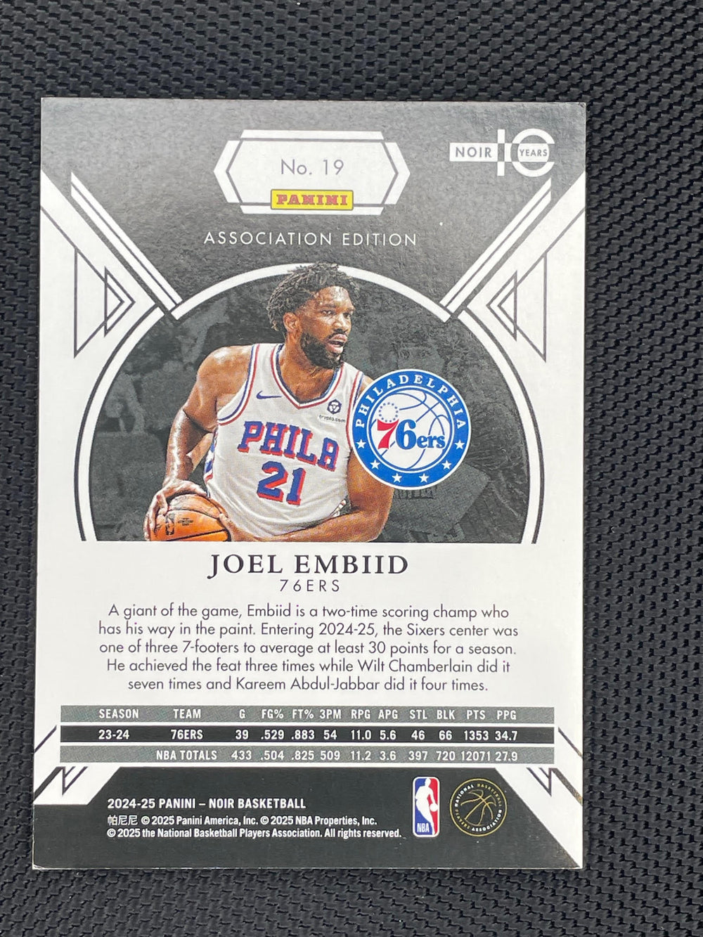 2024-25 Panini Noir #214 Joel Embiid #/25