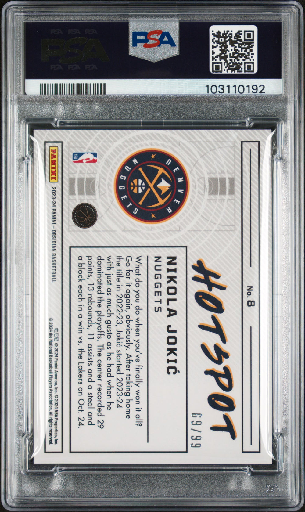 2023 Panini Obsidian Hotspot #8 Nikola Jokic PSA 9