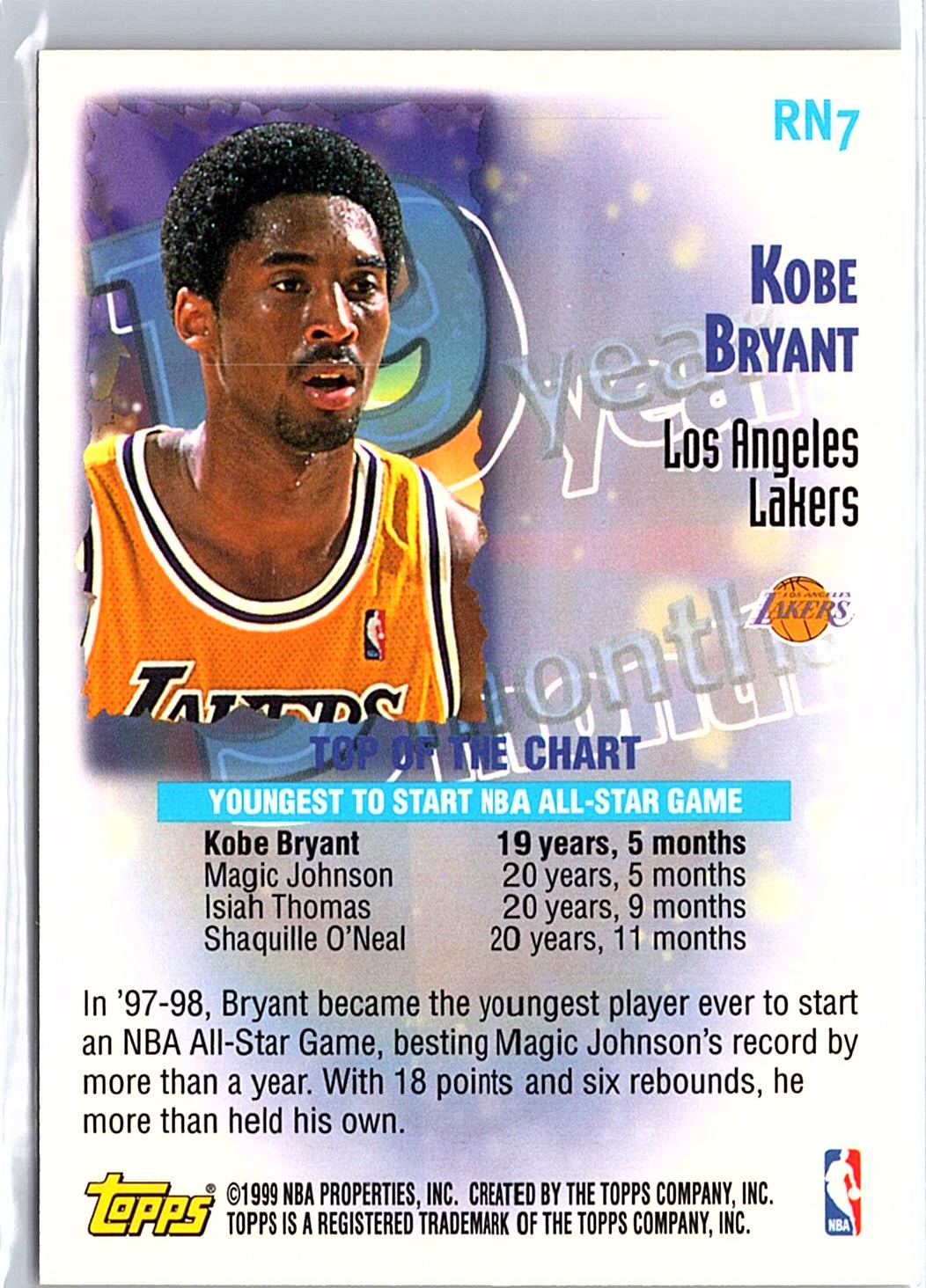 1999-00 Topps #RN7 Kobe Bryant Record Numbers