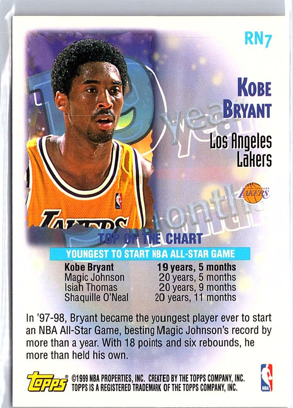 1999-00 Topps #RN7 Kobe Bryant Record Numbers