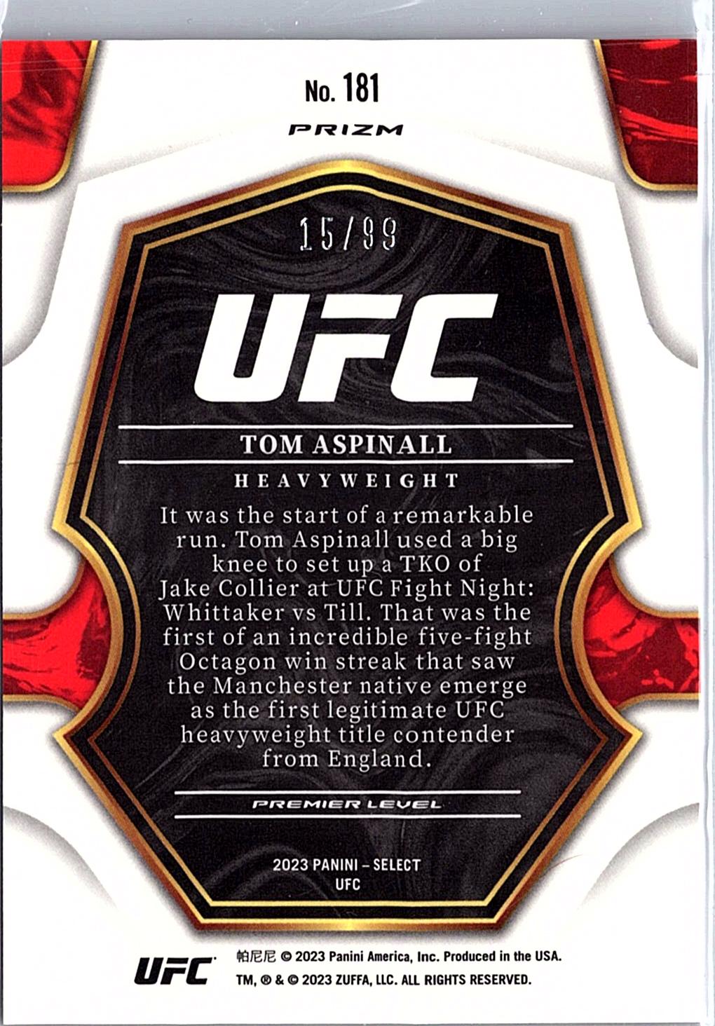 2023 Panini Select UFC #181 Tom Aspinall Red Disco Prizms #/99