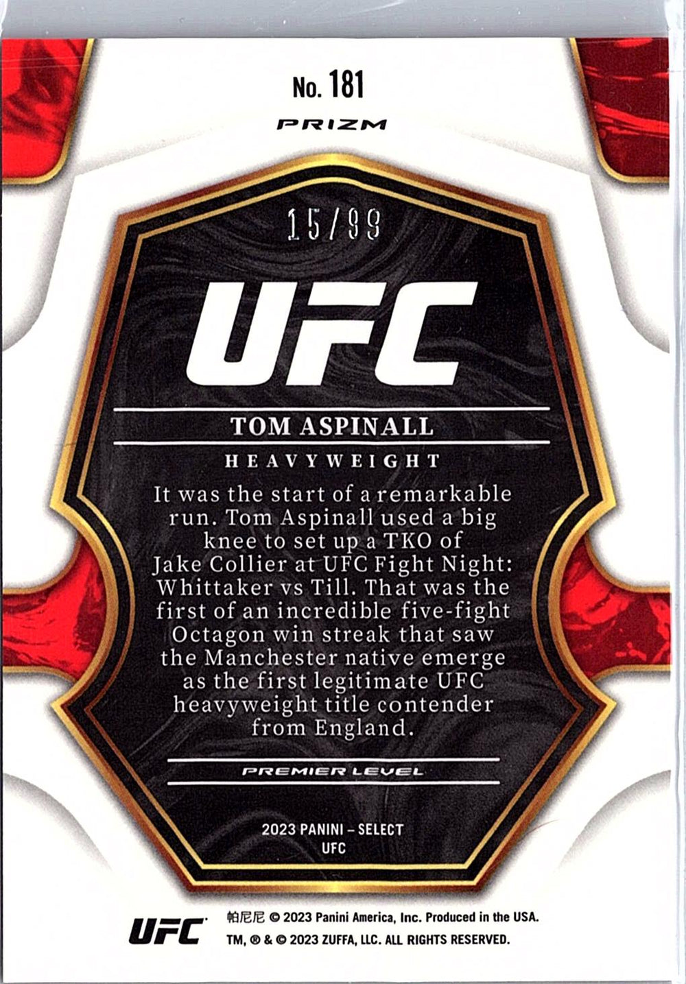 2023 Panini Select UFC #181 Tom Aspinall Red Disco Prizms #/99