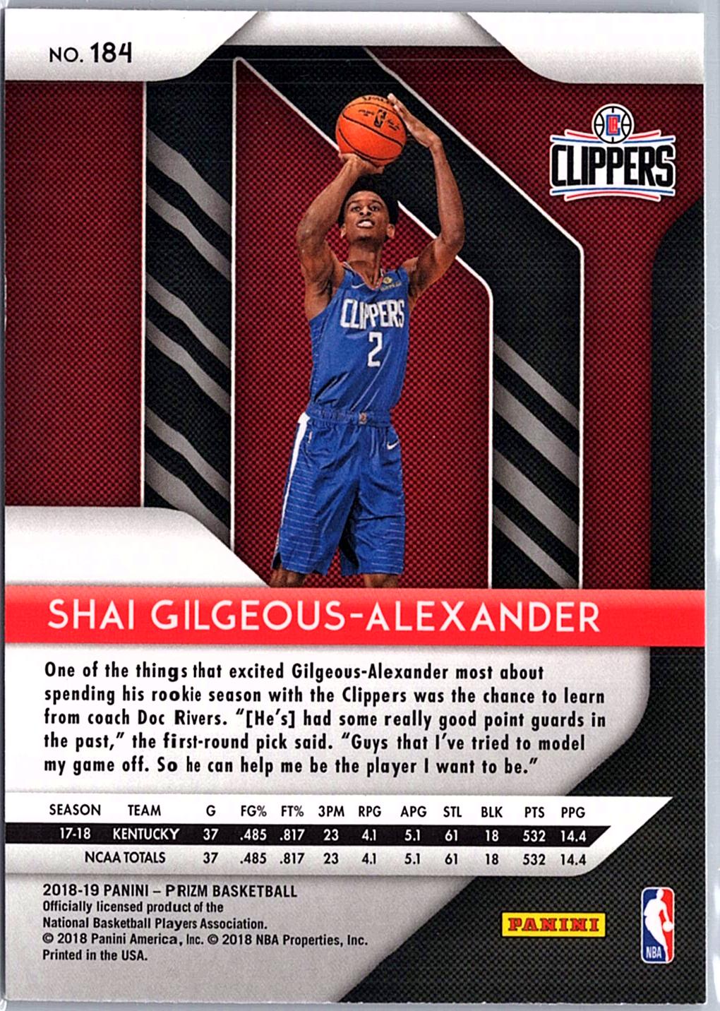 2018-19 Panini Prizm #184 Shai Gilgeous-Alexander RC