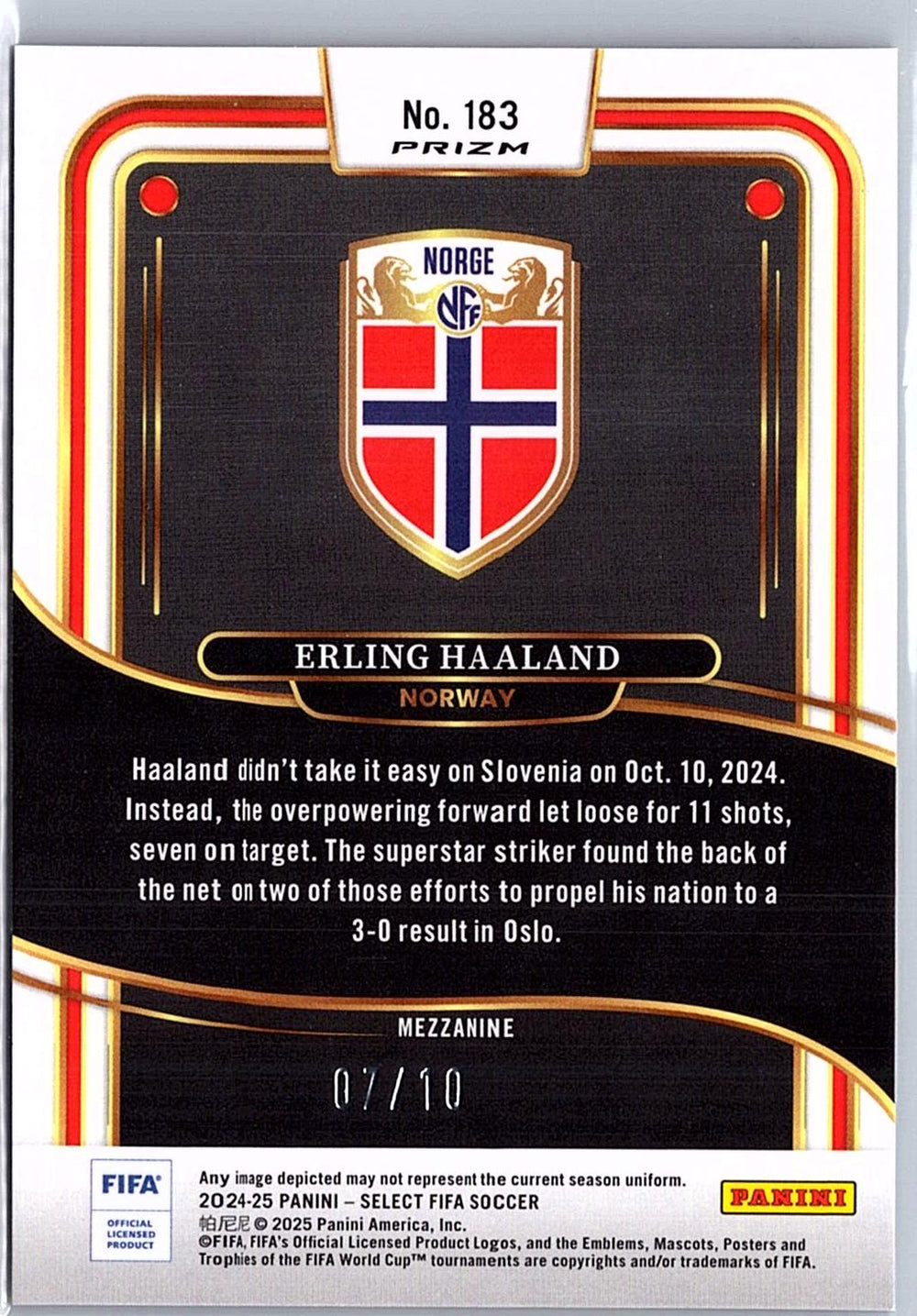 2024-25 Panini Select FIFA #183 Erling Haaland Gold #/10