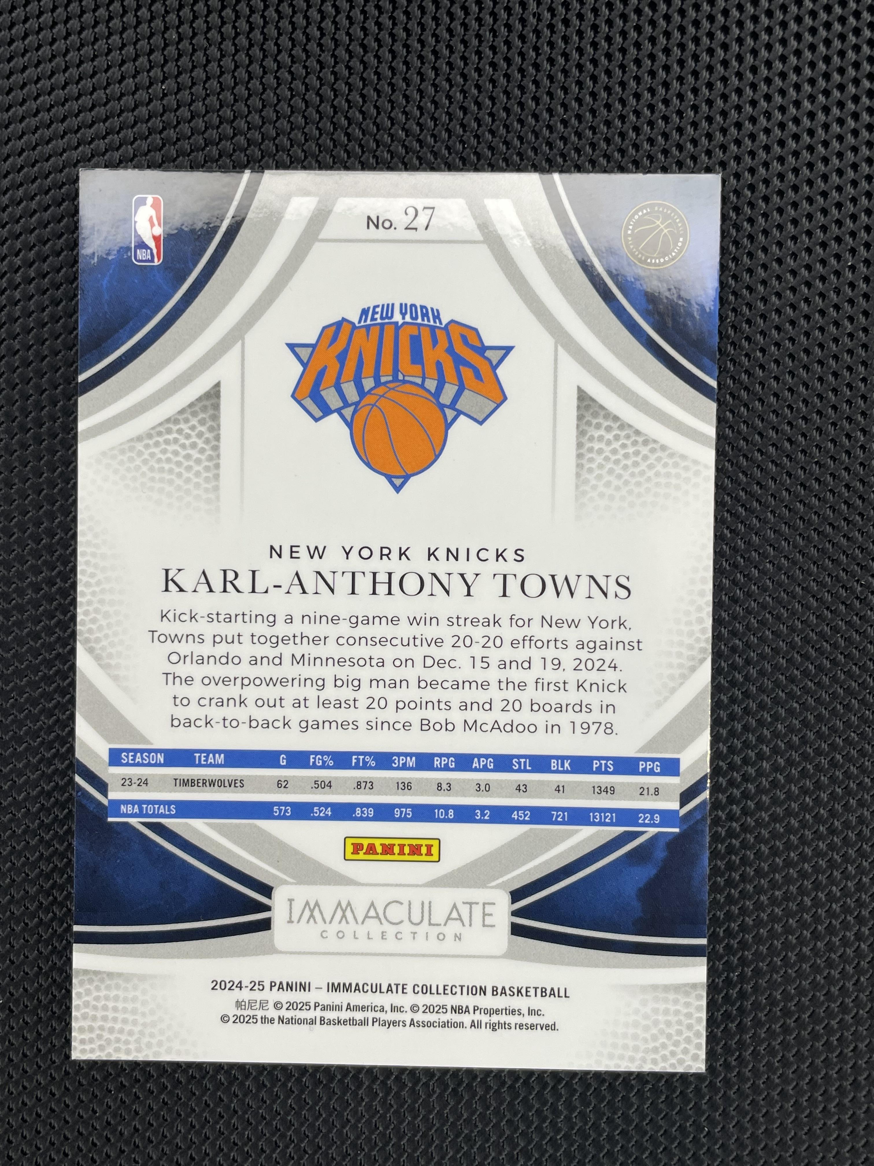 2024-25 Panini Immaculate Collection #27 Karl-Anthony Towns /25