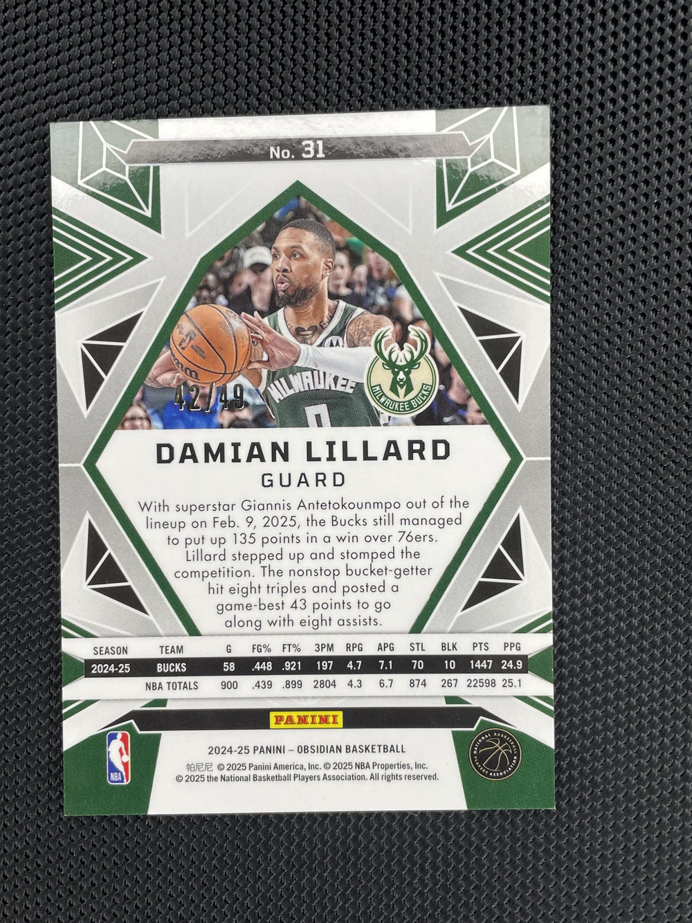 2024-25 Panini Obsidian #1 Damian Lillard Hotspot Electric Etch Pink Flood #/49
