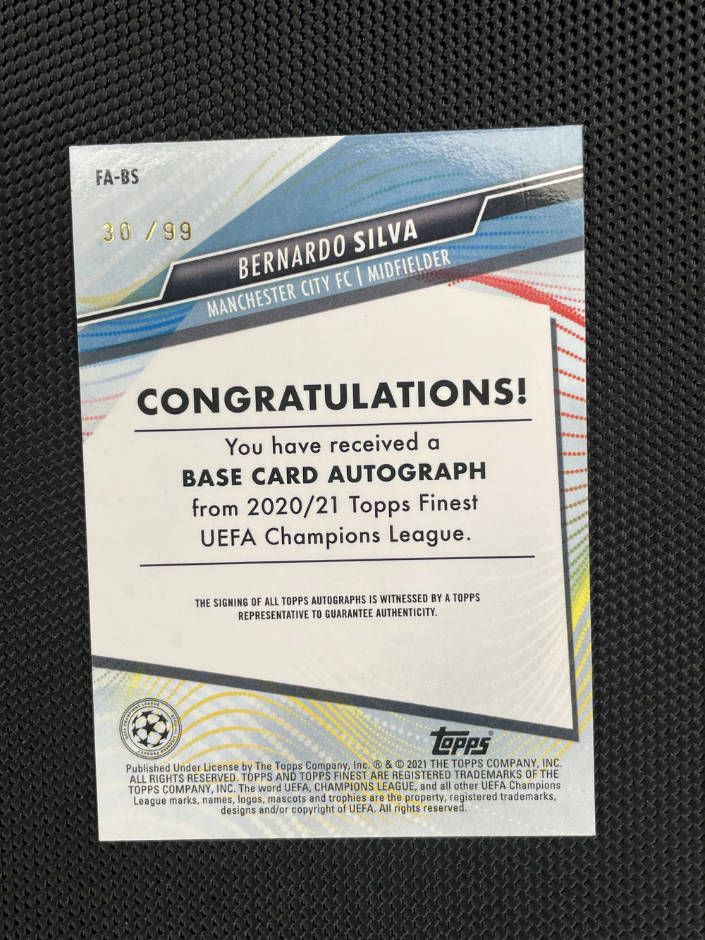 2020-21 Topps Finest UEFA Champions League #FA-BS Bernardo Silva Autographs /99