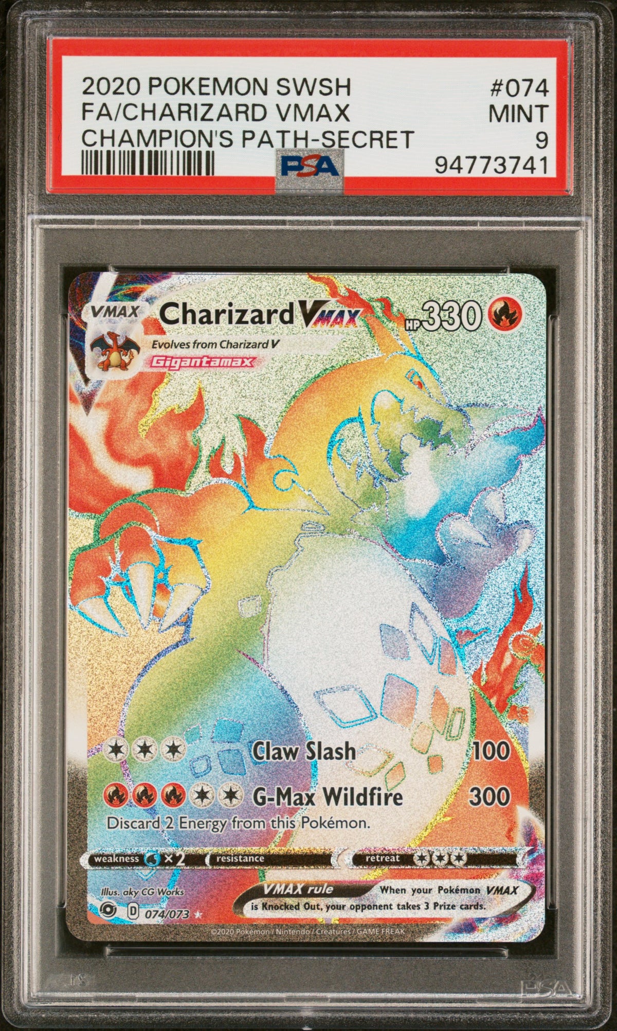 2020 Pokemon Sword & Shield Champion'S Path #074 Fa/Charizard Vmax Champion'S Path-Secret PSA 9