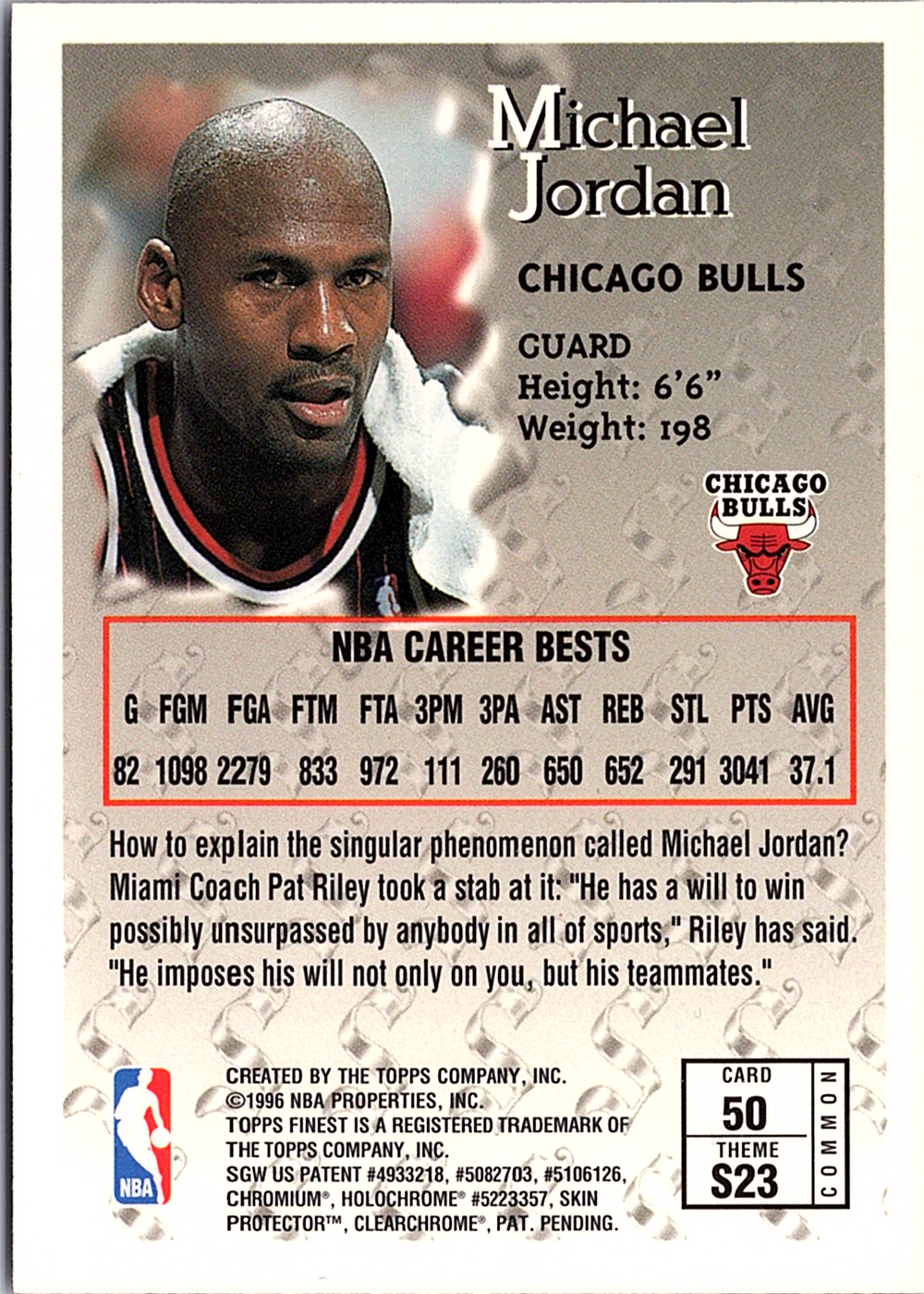 1996-97 Finest Michael Jordan 50 Chicago Bulls (Back)