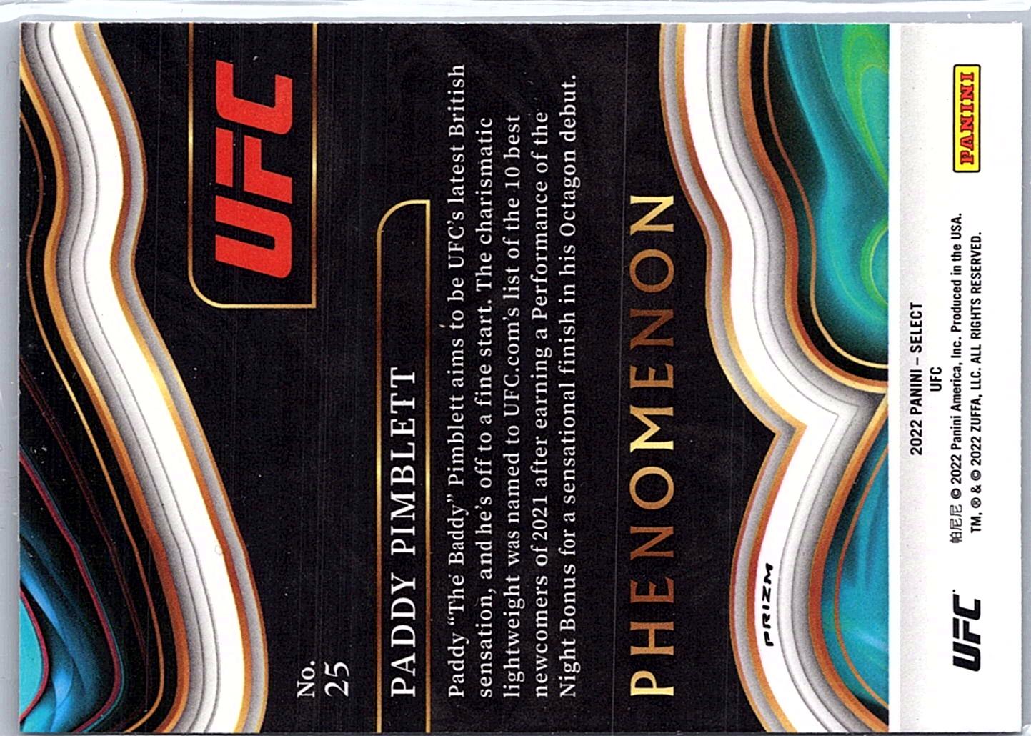2022 Panini Select UFC #25 Paddy Pimblett Phenomenon Silver Prizms
