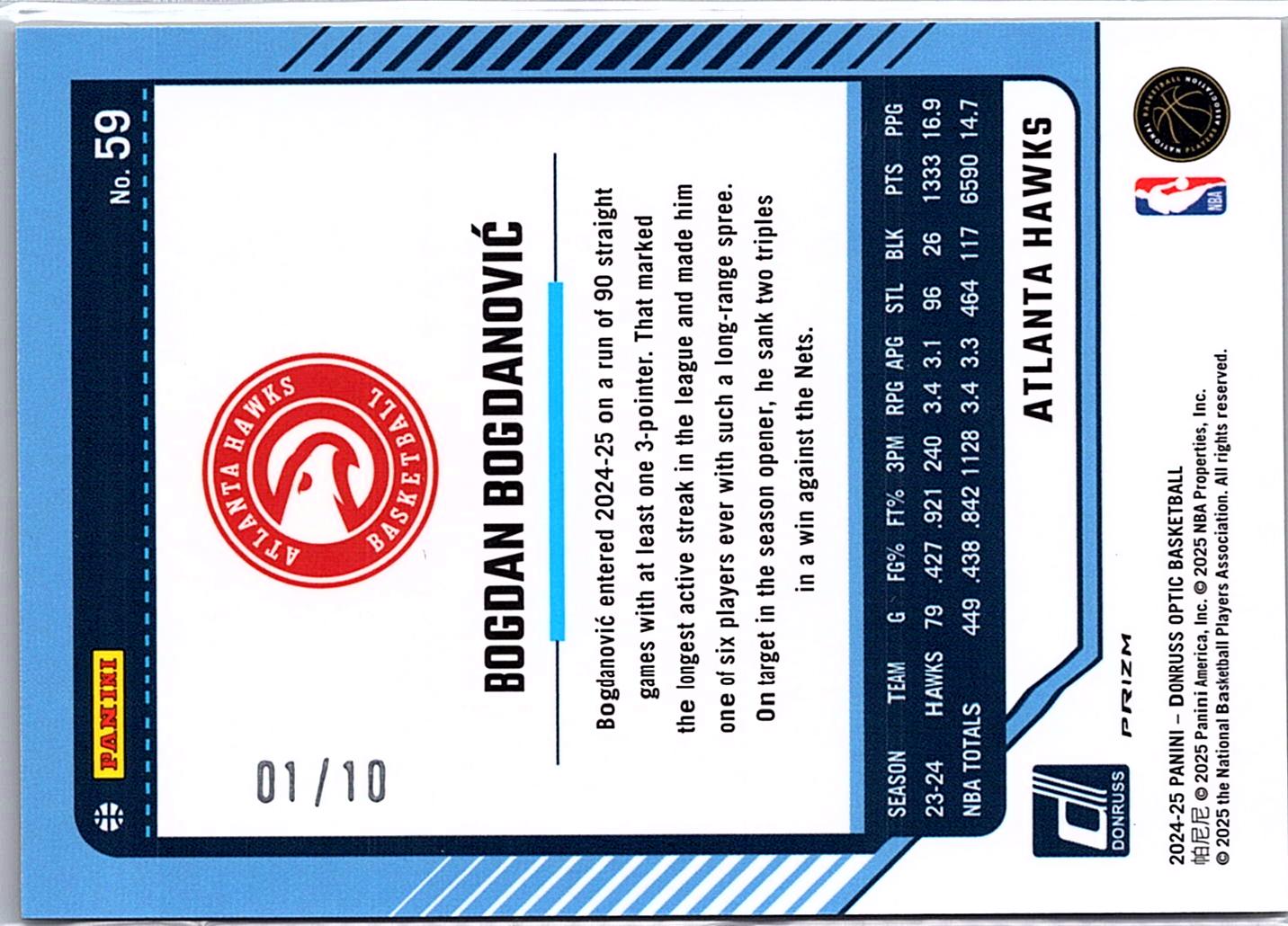 2024-25 Donruss Optic #59 Bogdan Bogdanovic Gold #/10