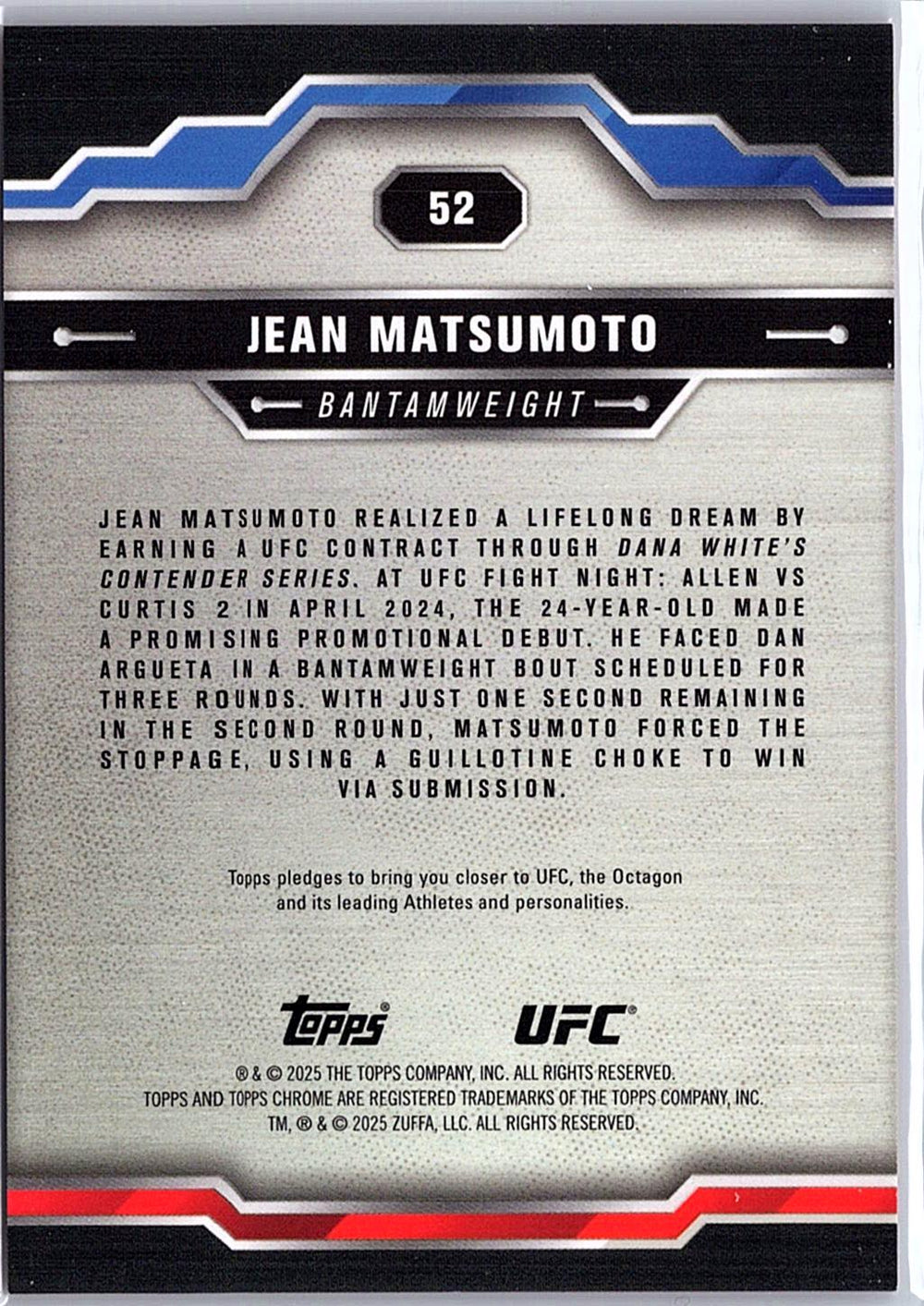 2025 Topps Chrome UFC #52 Jean Matsumoto Orange Refractor #/25