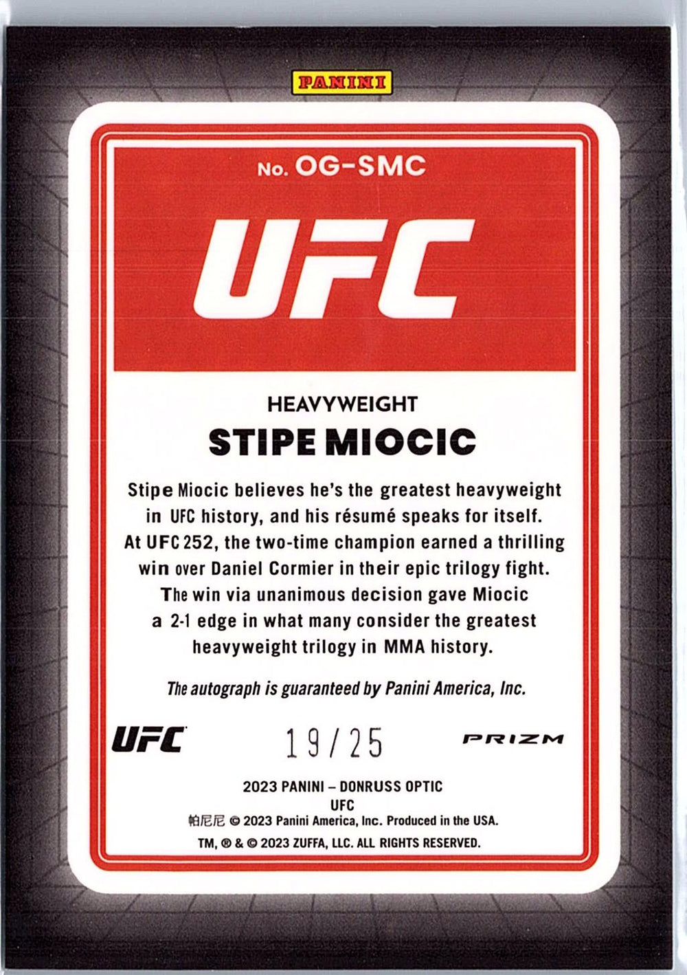 2023 Donruss Optic UFC #OG-SMC Stipe Miocic Opti-Graphs Teal #/25