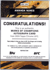 2024 Topps Chrome UFC #MOC-ANU Amanda Nunes Marks of Champions Autographs Refractor #/150