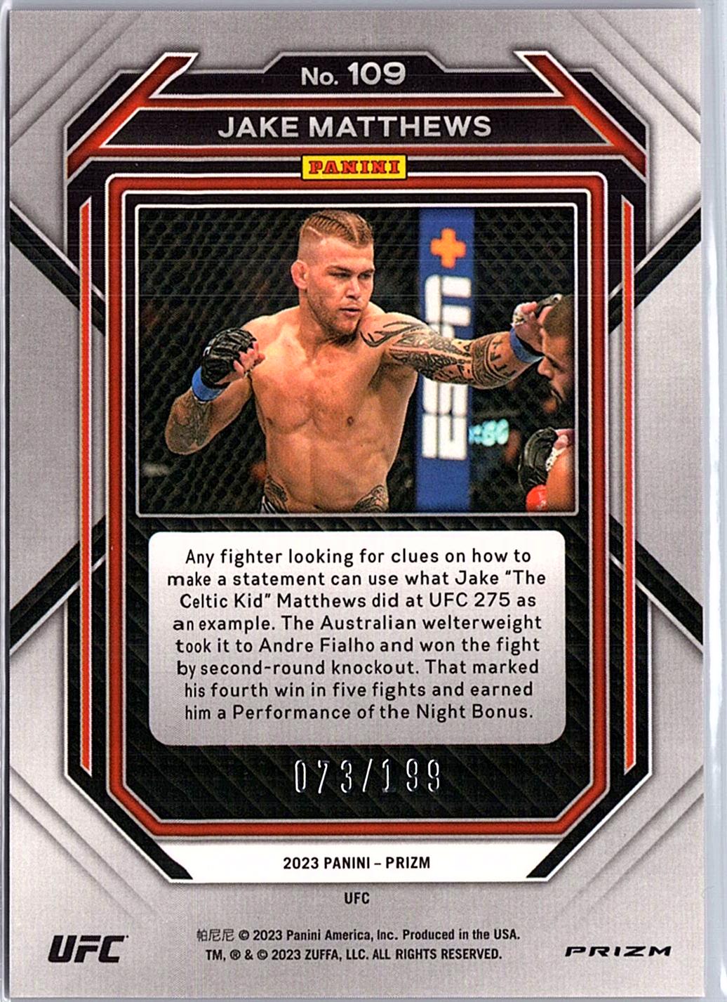 2023 Panini Prizm UFC #109 Jake Matthews Red Prizms #/199