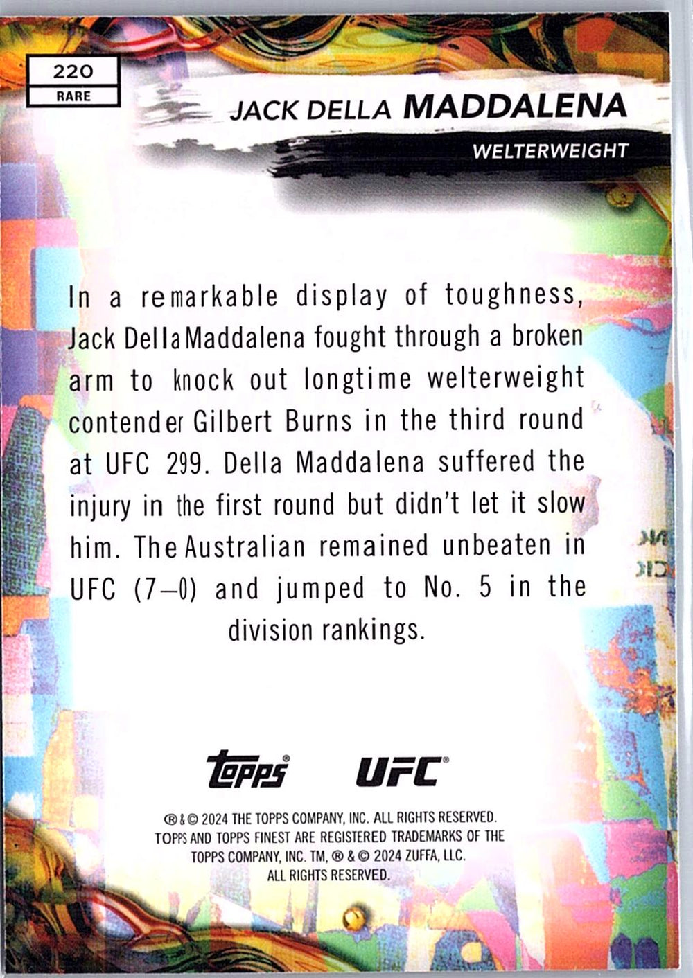 2024 Topps Finest UFC #220 Jack Della Maddalena Purple Checkerboard #/75