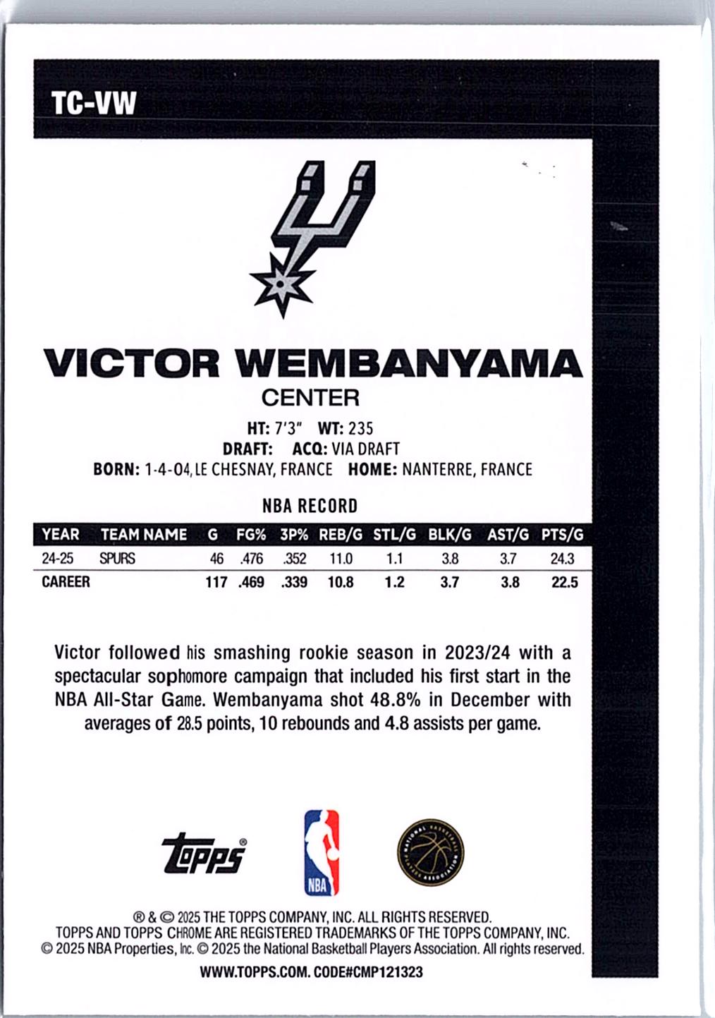2025-26 Topps #TC-VW Victor Wembanyama 1980-81 Topps Chrome Basketball
