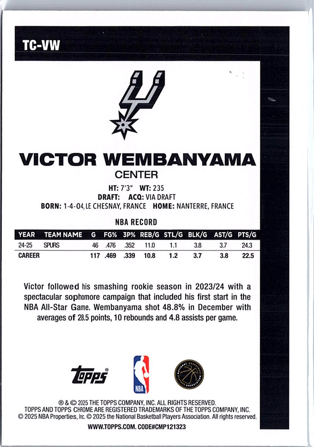 2025-26 Topps #TC-VW Victor Wembanyama 1980-81 Topps Chrome Basketball