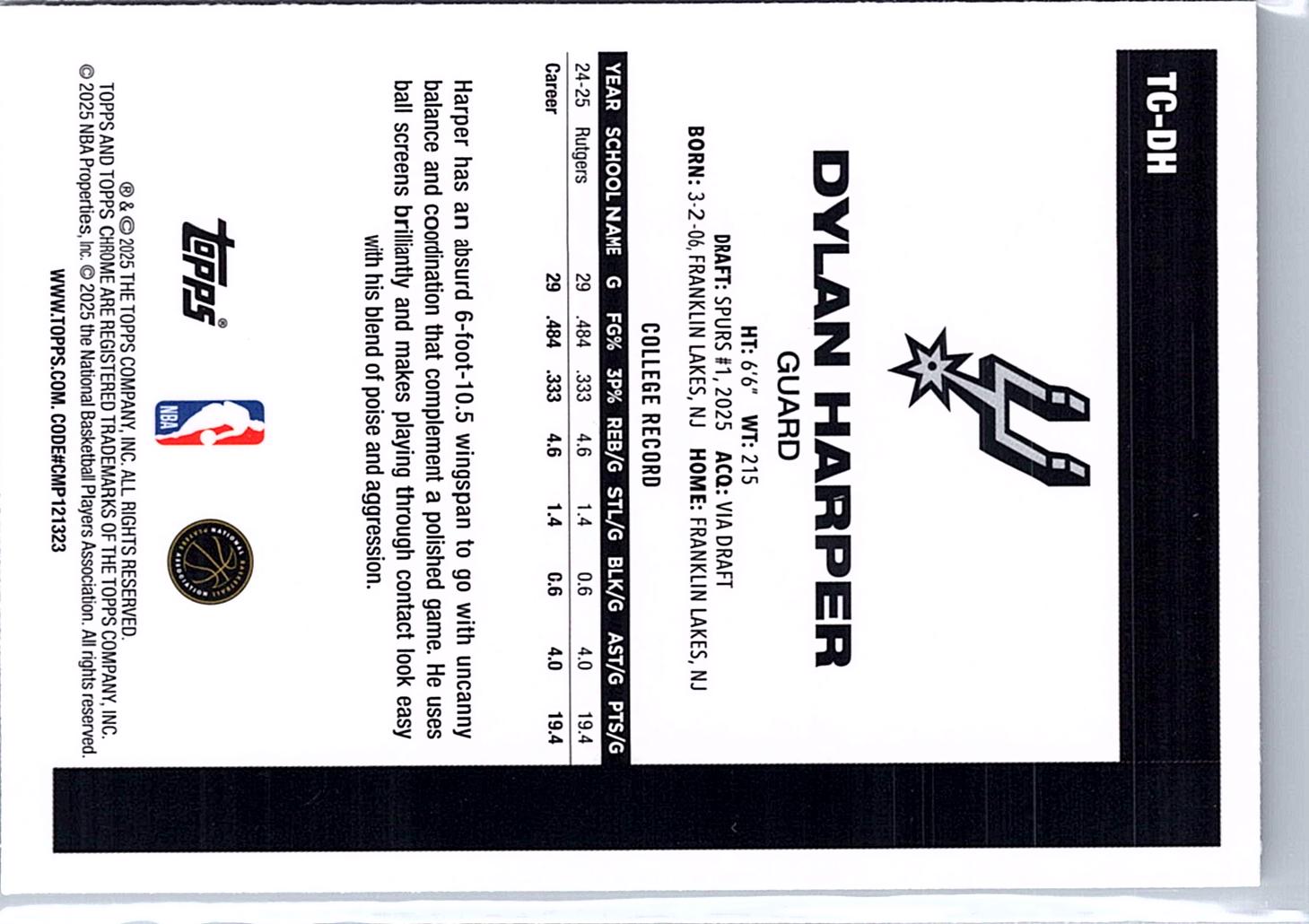 2025-26 Topps #80CR2-DH Dylan Harper 1980-81 Topps Chrome Basketball Rookie Autographs